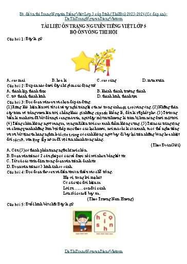 Bộ đề ôn thi Trạng Nguyên Tiếng Việt Lớp 5 cấp Tỉnh (Thi Hội) 2025-2026 (Có đáp án)